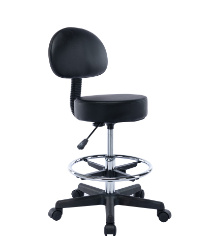 כיסא פנאומטי עגול עם משענת גב וחישוק למטפלים צבע שחור